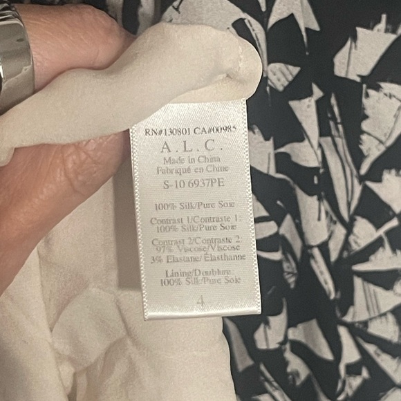 A.L.C. Patti Fan Printed Silk V-Neck Sleeveless Maxi Black White Geometric Sz 4 - Picture 7 of 9